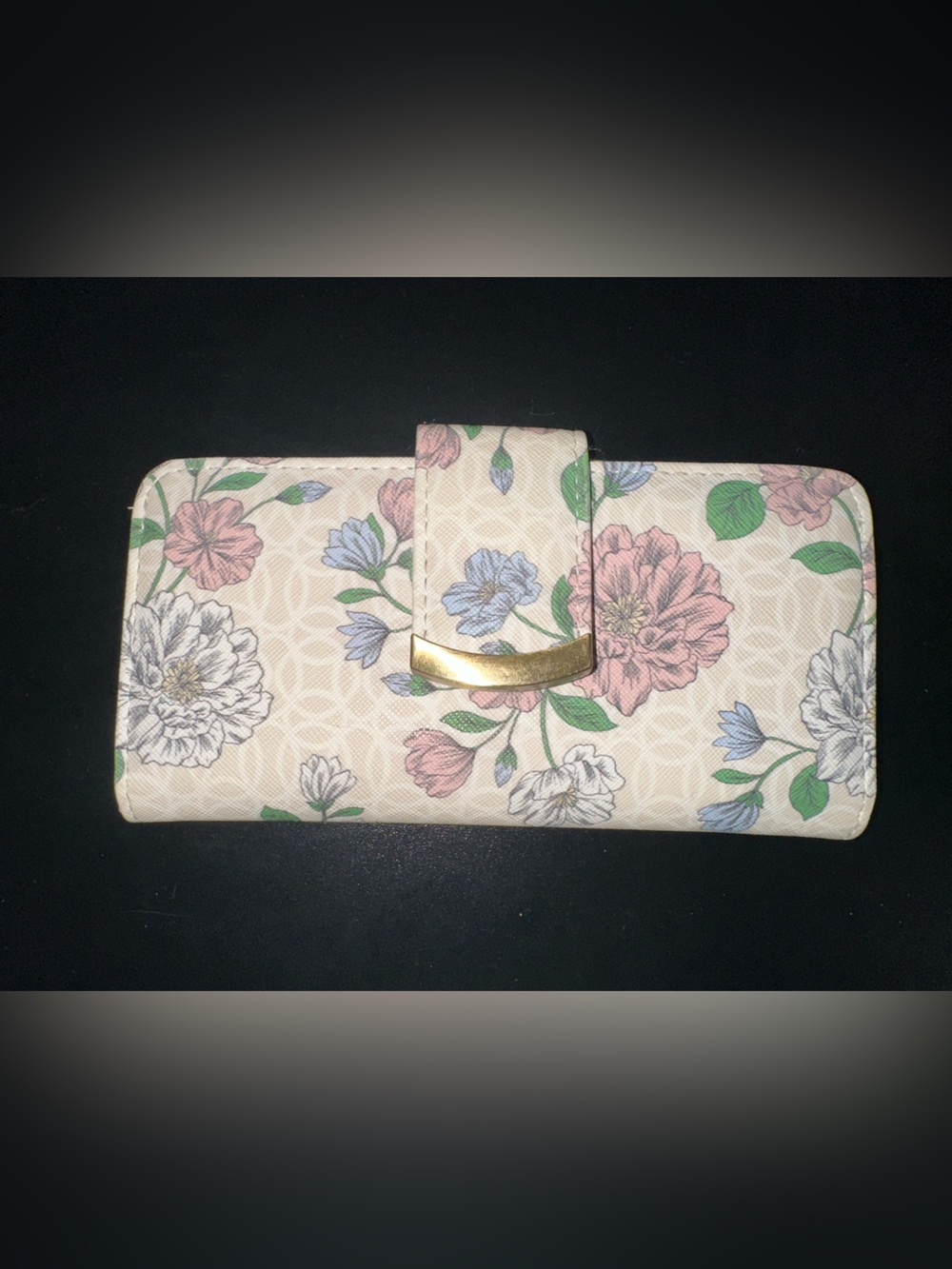 Floral Beige Wallet with Gold Accent - Women's Floral Wallet